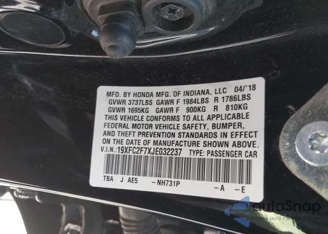 2018 Honda Civic Ex z USA, uszkodzony, nr VIN 19XFC2F7XJE032237